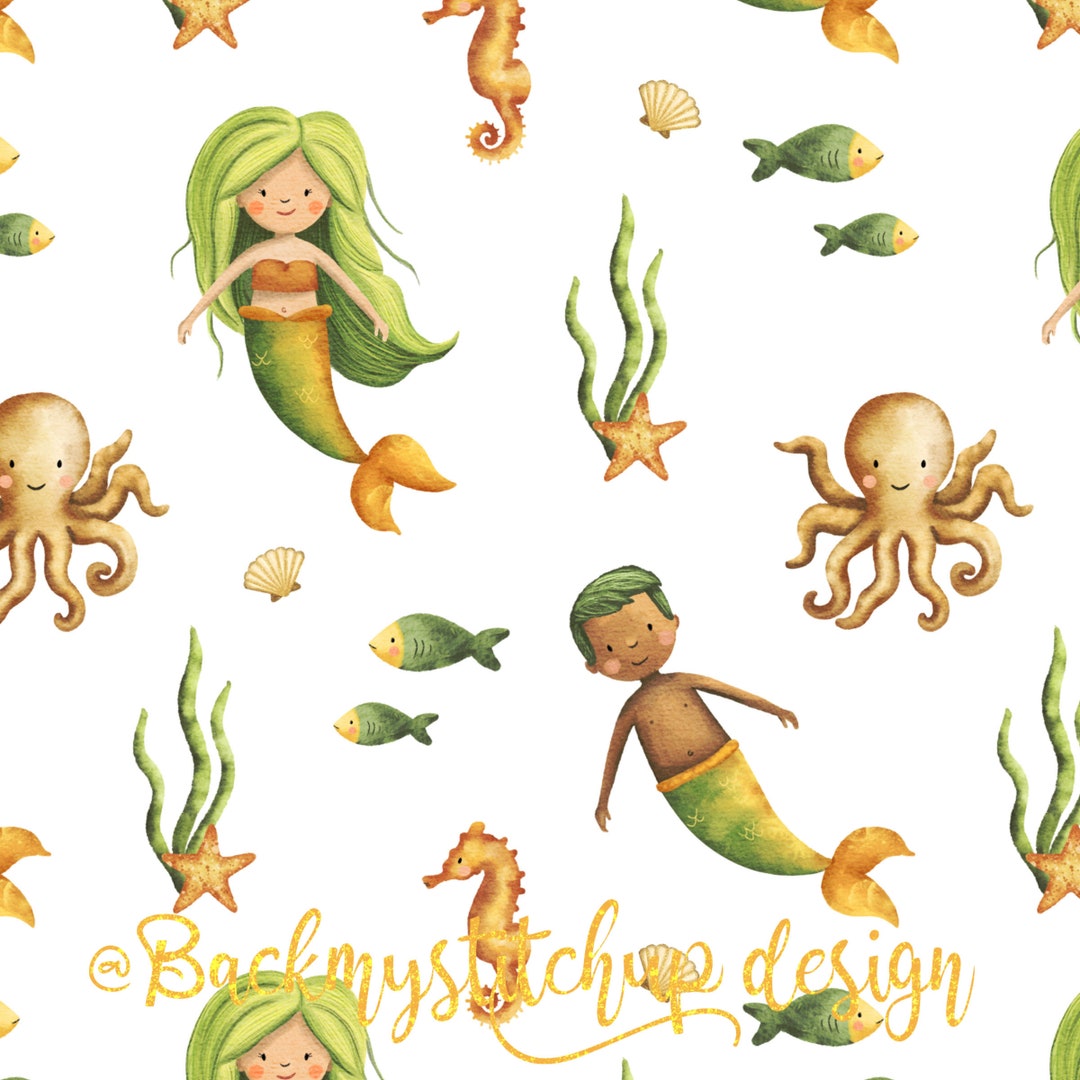 Meremere Pattern Mermaid Fabric Design, Seamless Pattern, Surface Pattern, Digital ...
