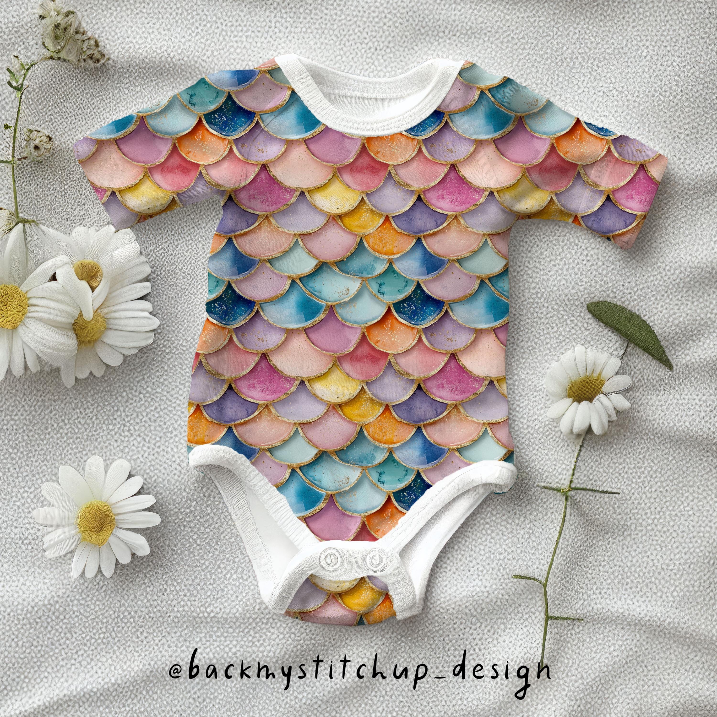 Tuta Per Bambina In Cotone Morbido Con Bretelle Regolabili - Rainbow Mermaid Scale 01 - Taglie 1-6 Anni