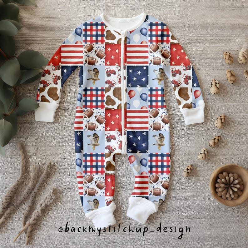 USA Patchwork Seamless Pattern, Boys Fourth of July Seamless Design