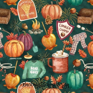 Bonfire Night Seamless pattern, Cosy Fall Seamless File, Watercolor Autumn Pumpkin Fabric design, Firework Digital Crafting Paper