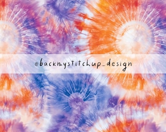 Tie Dye Effect Seamless Pattern, Orange and Purple Summer Tie Dye digital surface design, Kids Boys Swim safe Summer digital paper