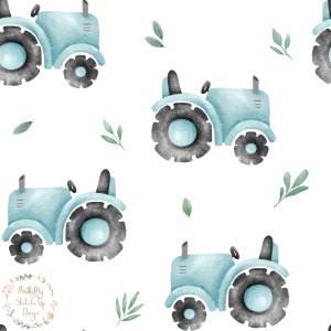 Blauer Traktor Nahtloses Muster, Blaues Traktor-Stoff-Design, Kinder Bauernhof Digitales Papier, Niedliches Traktor-Farm-Design, Nicht-Exklusives