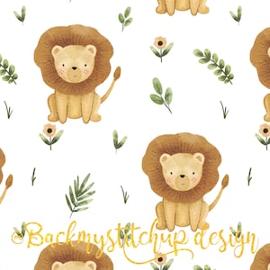 Cute Lion Fabric design, Childrens Seamless Pattern, Surface Pattern, Digital Download, Commercial Licence, Watercolour jungle Non-Exclusive