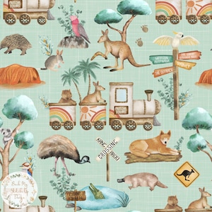 Australiana Seamless Pattern, Australian Animal Seamless File, Aussie animal Fabric design, Kangaroo Bilby Koala Dingo digital paper