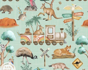 Australiana Seamless Pattern, Australian Animal Seamless File, Aussie animal Fabric design, Kangaroo Bilby Koala Dingo digital paper