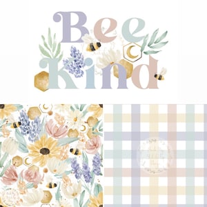 Watercolour Floral Seamless Pattern and Sublimation File Design Bundle, Sunflower seamless file, Bee and lavender seamless Bee Kind Transfer