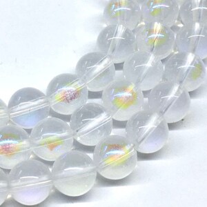 AB Coated Frosted Cream Quartz Smooth Round Beads 6mm 8mm 15.5&quot; Strand