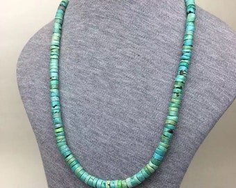 7mm Natural turquoise Heishi from Hubei,  16"L
