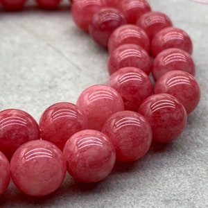 6mm 8mm  Strawberry Red Dyed Jade Smooth Round Beads  15.5&quot; Strand