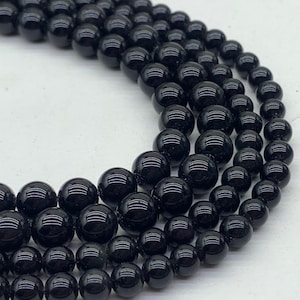 6mm 8mm 12mm Natural Black Onyx Smooth Round Beads 15.5&quot; Strand