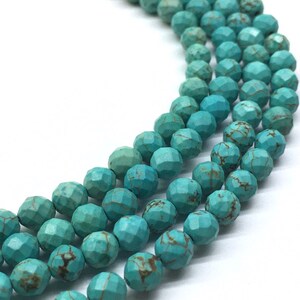 6mm Faceted Rounds Magnesite Turquoise  Beads 15 1/2&quot; Strand