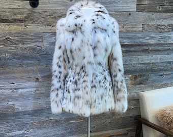North American White Lynx belly  fur coat, size 44, made in EU