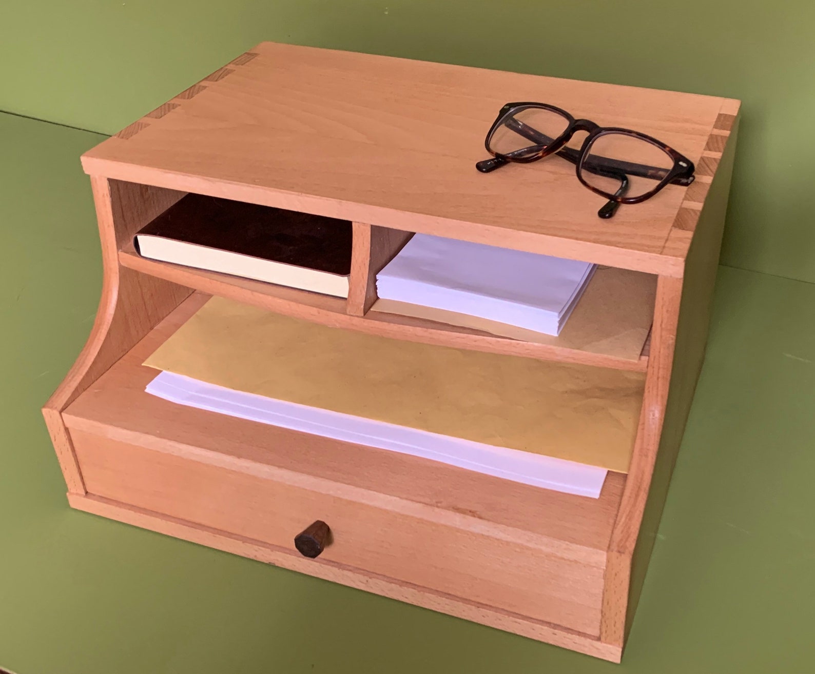 Handmade beech desk tidy with drawer. Etsy