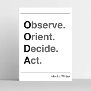Jocko Willink Poster | &quot;Let op. Orient. Beslissen. Handelen.&quot; | OODA-lus | motiverende offerte. Digitale poster downloaden