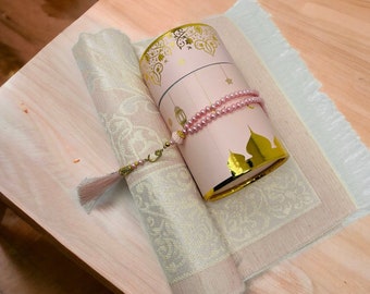 Cylinder Gift Box With Prayer mat, Tasbeeh Pink