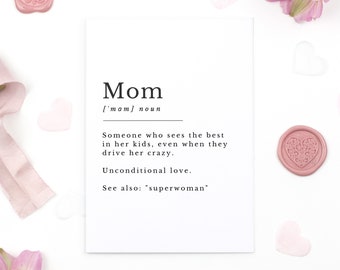 Mom Definition Card | Mother's Day Card, Mom Noun Card
