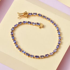 AAAA Tanzanite Tennis Bracelet in 14K Yellow Gold Plated Sterling Silver, Tanzanite Bracelet, Tanzanite Jewelry, Gemstone Bracelet for Women