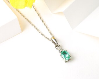 Emerald Pendant Necklace with Moissanite | Sterling Silver Gemstone Jewelry | Gift for Her | Fine Emerald Jewelry Necklace