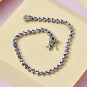 AAAA Tanzanite Tennis Bracelet in Platinum Plated Sterling Silver, Tanzanite Bracelet, Tanzanite Jewelry, Gemstone Bracelet for Women