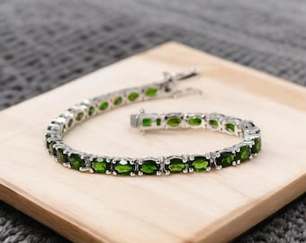 Chrome Diopside Tennis Bracelet | Sterling Silver Green Gemstone Jewelry | Gift for Her | Elegant Chrome Diopside Bracelet