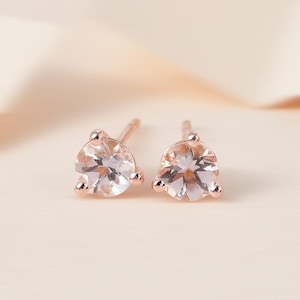 Morganite Solitaire Stud Earring in 14K Rose Gold Plated Sterling Silver, Morganite Earring, Morganite jewelry, Gemstone Earring for Women