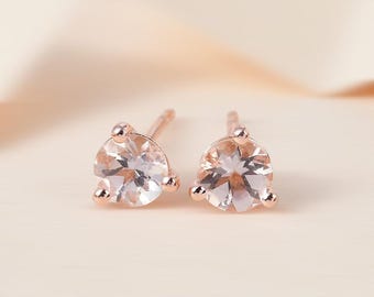 Morganite Stud Earring in 14K Rose Gold Plated Sterling Silver, Morganite Earring, Morganit Jewelry, Gemstone Stud Earring for Women