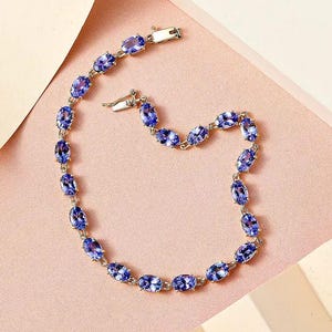 AAAA Tanzanite Tennis Bracelet in Yellow Gold Plated Sterling Silver, Tanzanite Bracelet, Tanzanite Jewelry, Gemstone Bracelet for Women