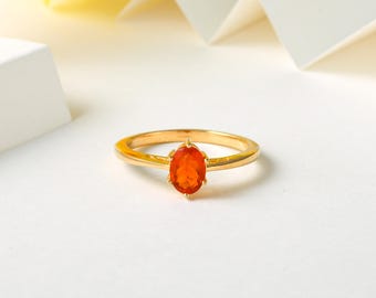 Mexicaanse vuuropaal solitaire ring | Geelgouden vergulde sterlingzilveren edelsteenring | Unieke verlovings- of cadeausieraden voor haar