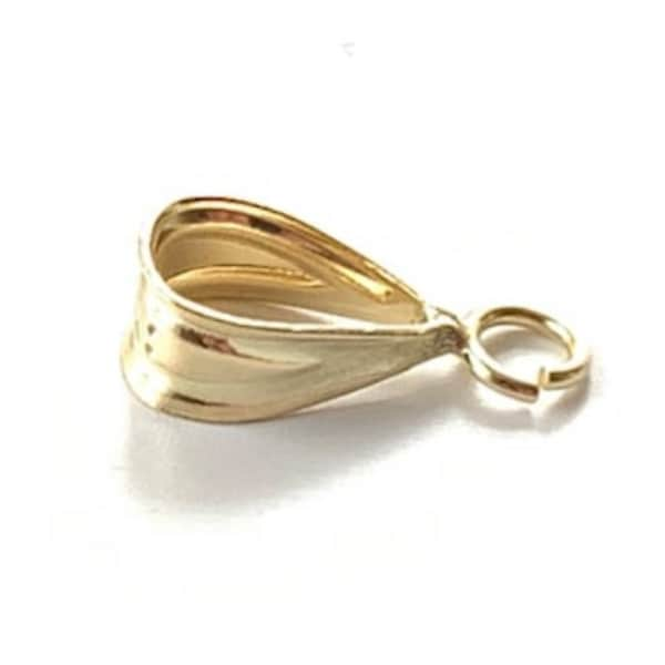 14k Solid Yellow Gold or Gold Bail with Open Ring Size 5.7x2.7mm, Inner Diameter 3.6mm, Ring Inside 1.8mm, Outside 2.8mm, 1 Bail Per Order