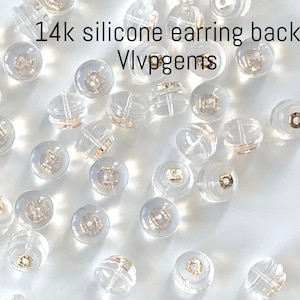 14K Gold 5mm Silicone Ear Nuts – Hypoallergenic Soft Earring Backs with Gold Core – Secure Earring Stoppers for Studs – Sold by Pair