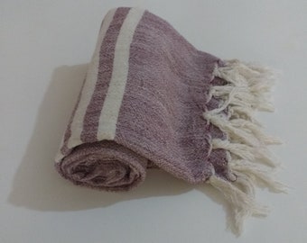 Large burgundy peshtemal - Handwoven Turkish cotton sheet towel for the bath, beach, camping