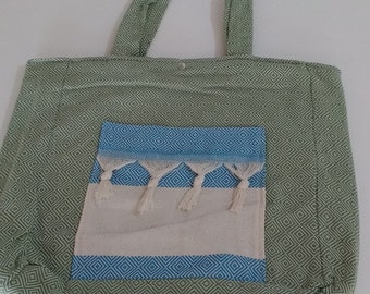 Tragetasche - Schultertasche aus Olive und Blau