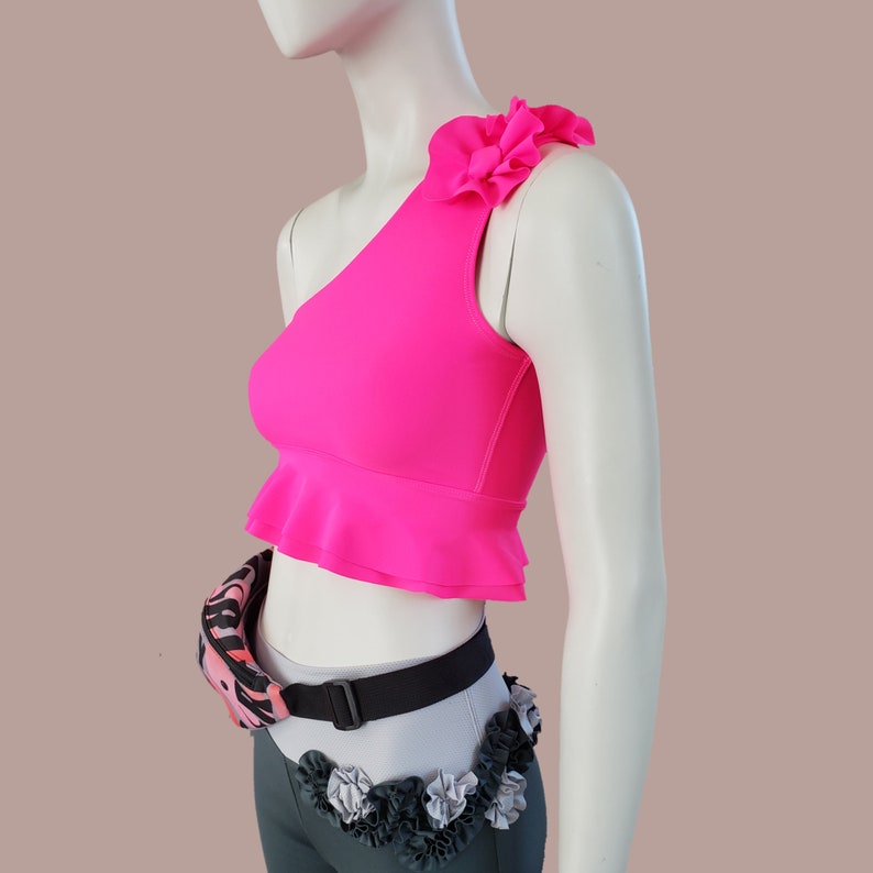 custom crop top peplum top workout top with ruffles Solid color one-shoulder athletic top colorful crop top women/'s spandex crop top
