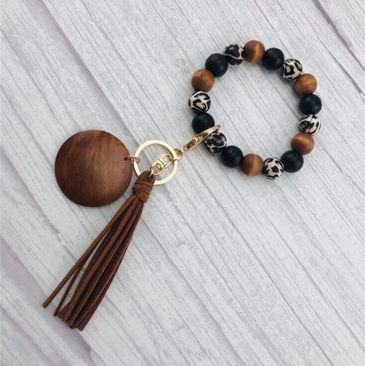 Stretchy Wooden Bangle Wood Key Chain Bracelet Large Wood Etsy