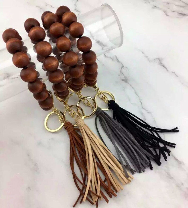 Wooden Bangle Key Chain Large Wood Beads Keychain Bracelets Etsy