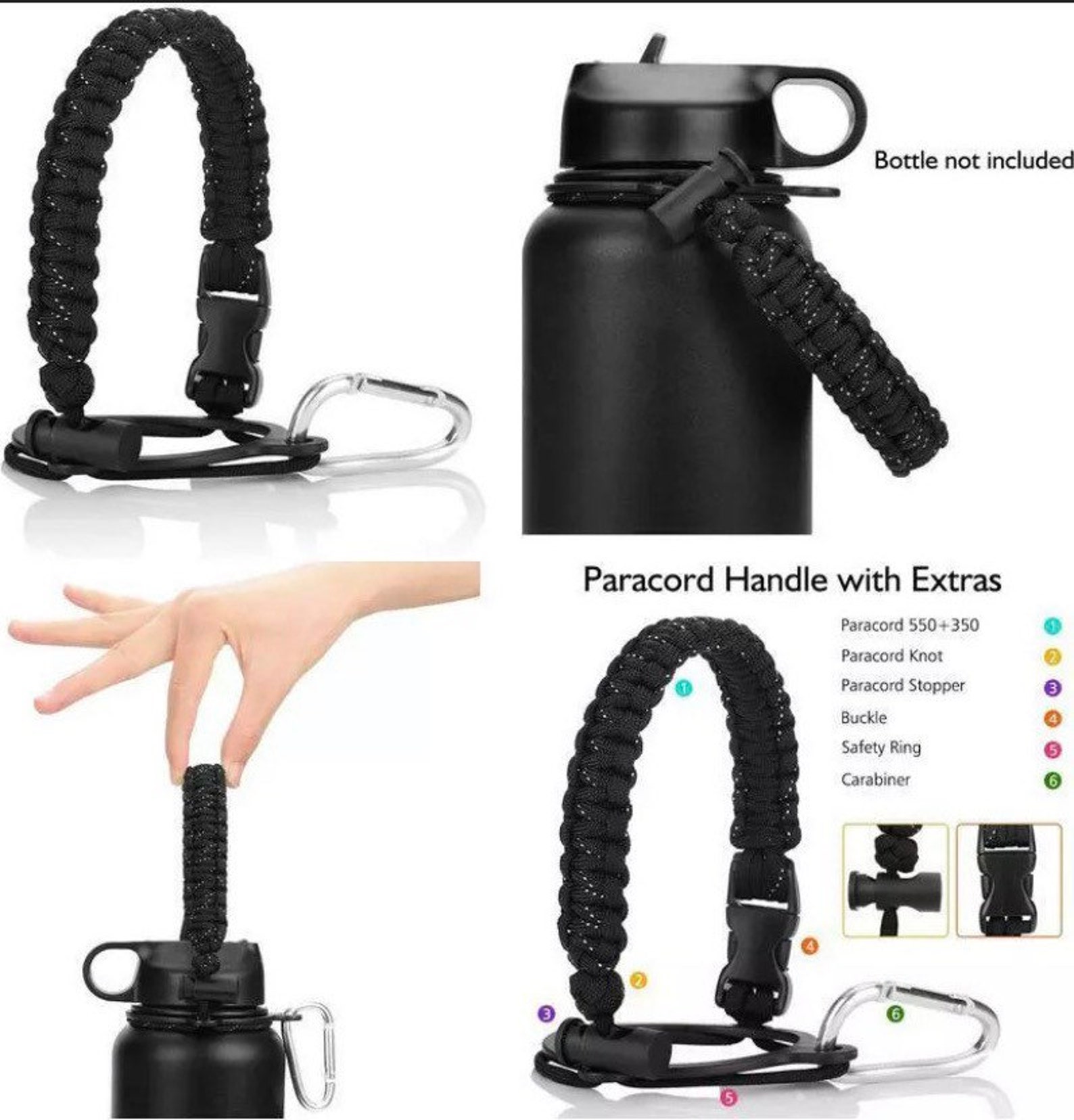 Water bottle paracord handle strap wide mouth hydro flask cup Etsy