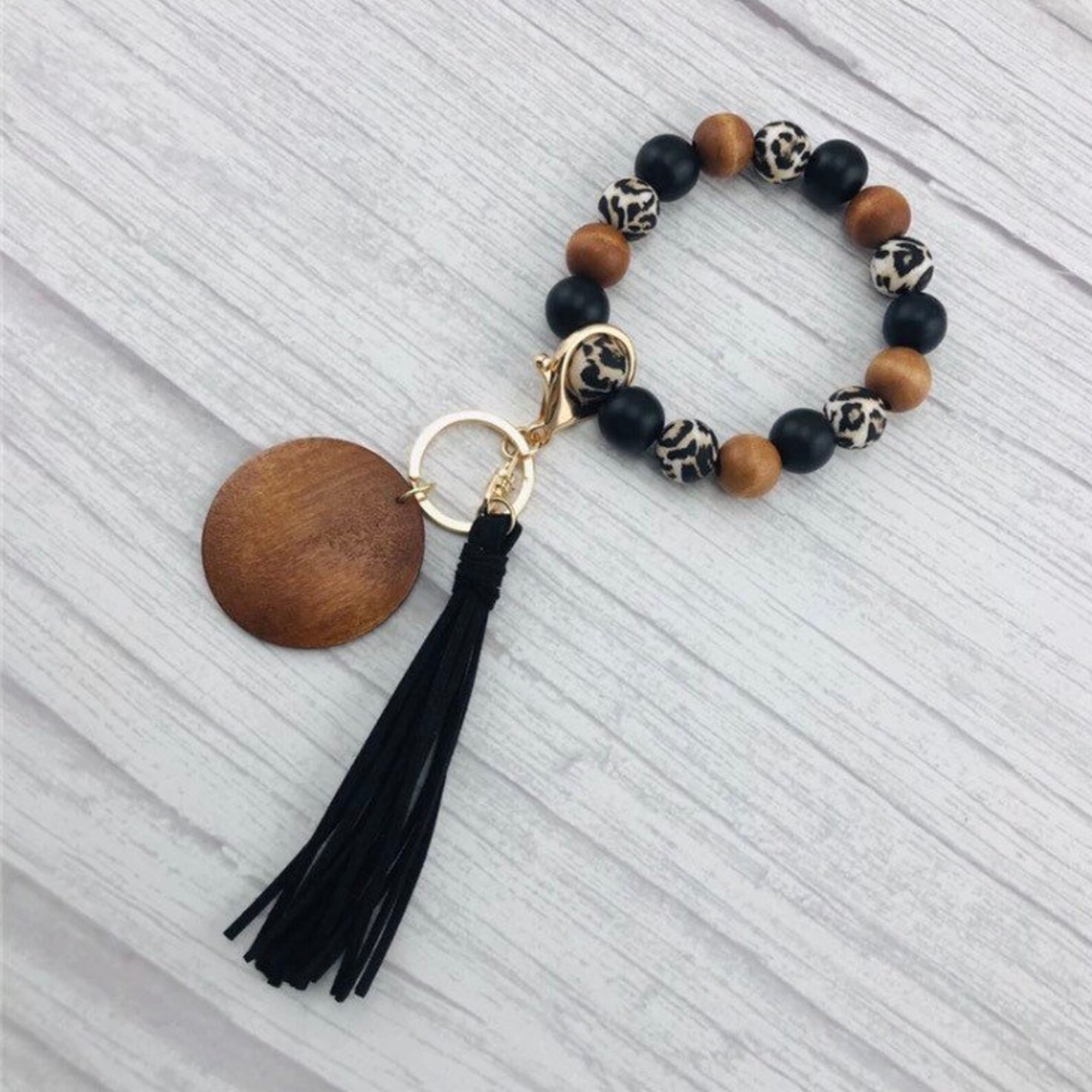 Stretchy Wooden Bangle Wood Key Chain Bracelet Large Wood Etsy