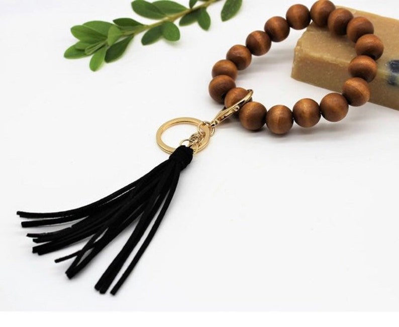 Wooden Bangle Key Chain Large Wood Beads Keychain Bracelets Etsy