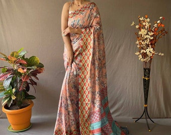Women's Zoya Silk Printed Saree With Unstitched Blouse Piece. 