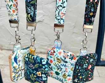 Rifle Paper Co. Fabric Key Fob Mini Zip Pouch: Card /Airpod Holder. Small  Floral Wallet/Wristlet. Nano Coin Case with Clip for Keys