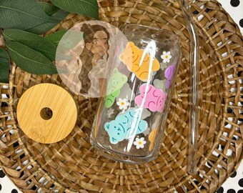 Gummy Bears Iced Coffee Glass with Bamboo Lid & Straw