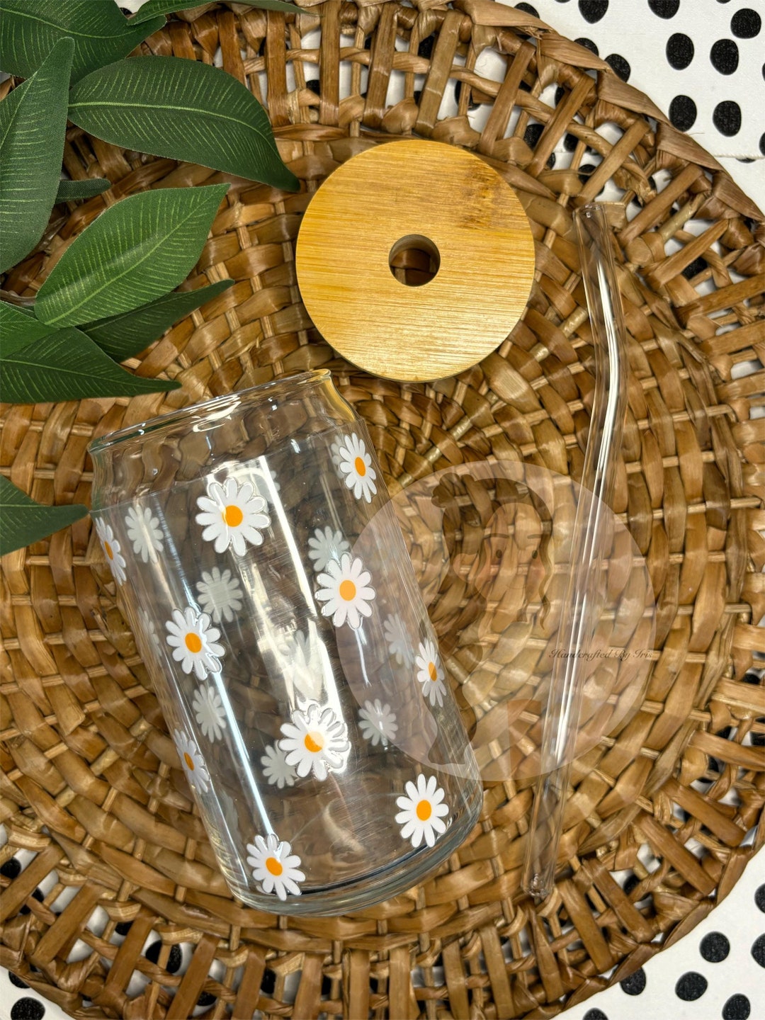 Daisy Glass Mug With Bamboo Lid & Straw - Iced Coffee Cup - Etsy