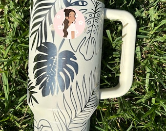 Vaso de 40 oz con grabado láser de hoja de monstera