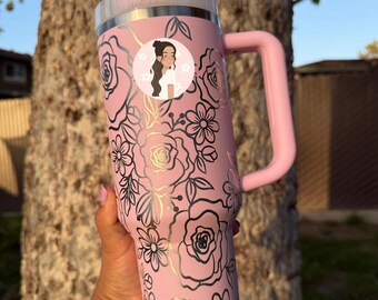 40oz Laser Engraved Roses Tumbler: Roses, Rose Tumbler