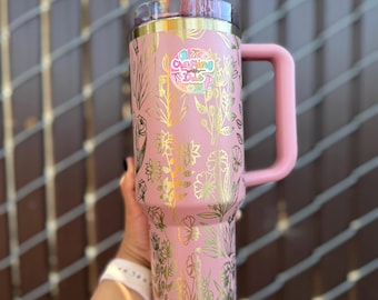 40oz Wildflower Engraved Tumbler: Floral Power Stainless Steel