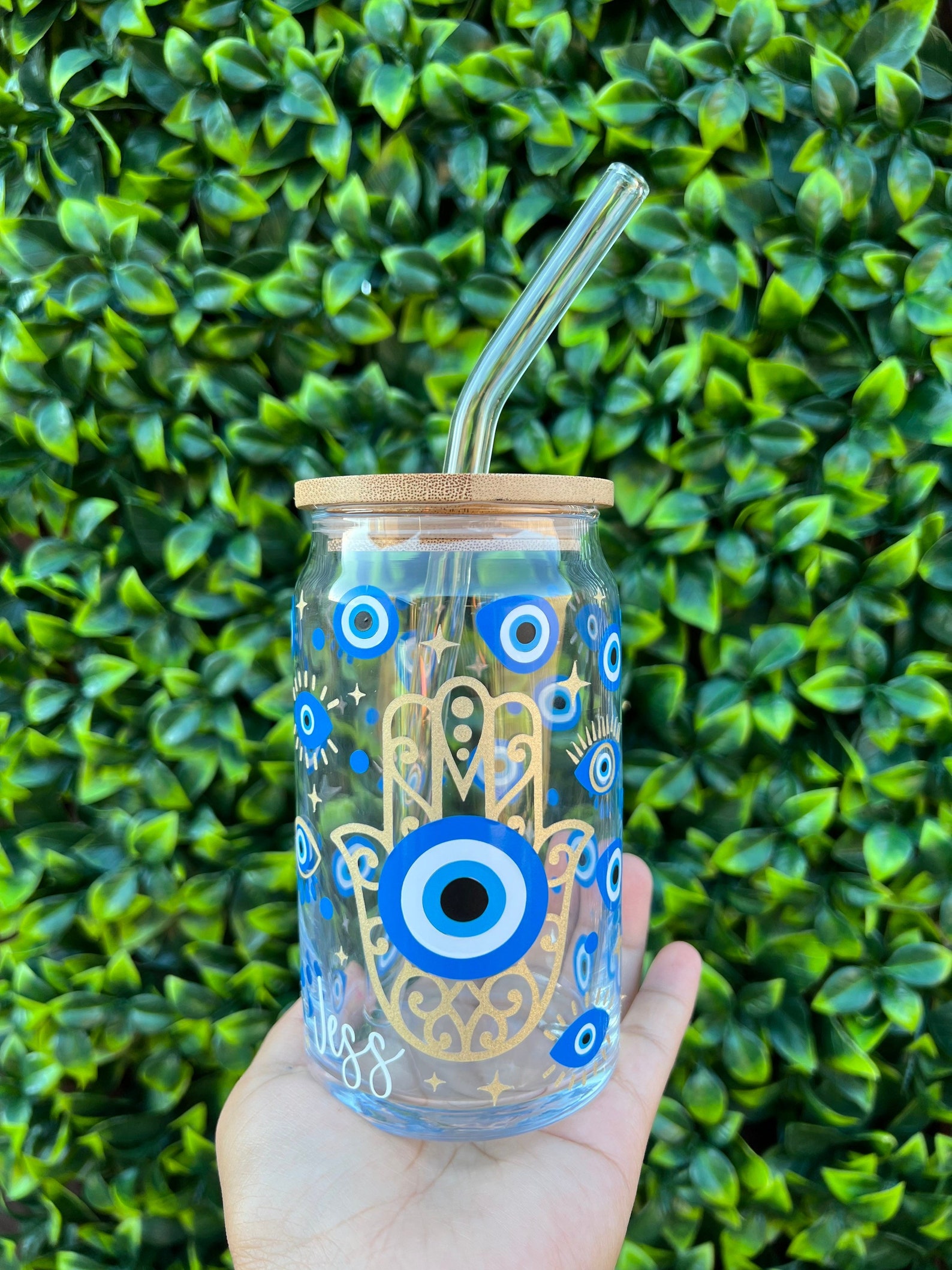 Iced Coffee Glass Jar / Evil Eye Glass Cup / Evil Eye / Mal De Etsy
