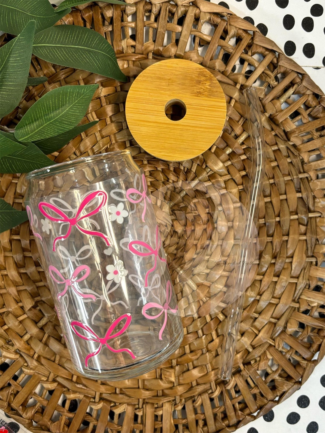 Pink Bows Glass Cup With Bamboo Lid & Straw - Coquette Era Glassware ...
