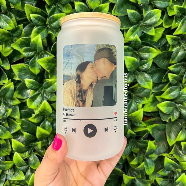 Custom Photo Spotify Glass Cup / Spotify Tumbler / LOVE Glass Cup / Libbey Glass Cup / Valentine's Day / Anniversary Gift