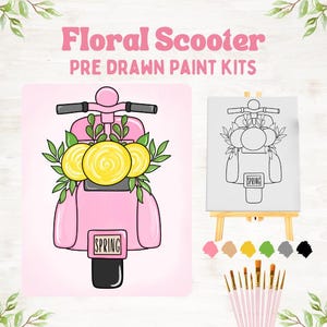 Pre-Drawn Floral Scooter Sip n Paint Kits for Spring | Girls Night | Bridal Shower Activity
