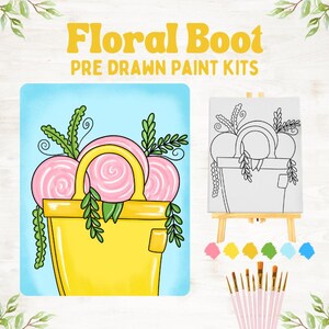 Pre-Drawn Floral Rainboot Sip n Paint Kits for Spring | Girls Night | Bridal Shower Activity